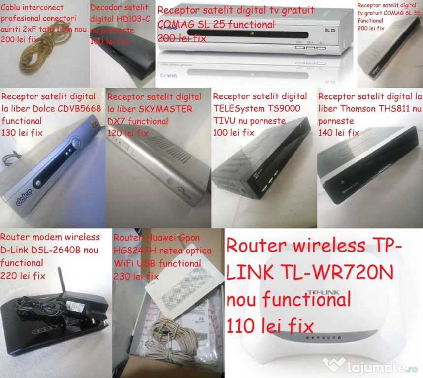 Receptor decodor satelit tv box router WiFi cablu interconec