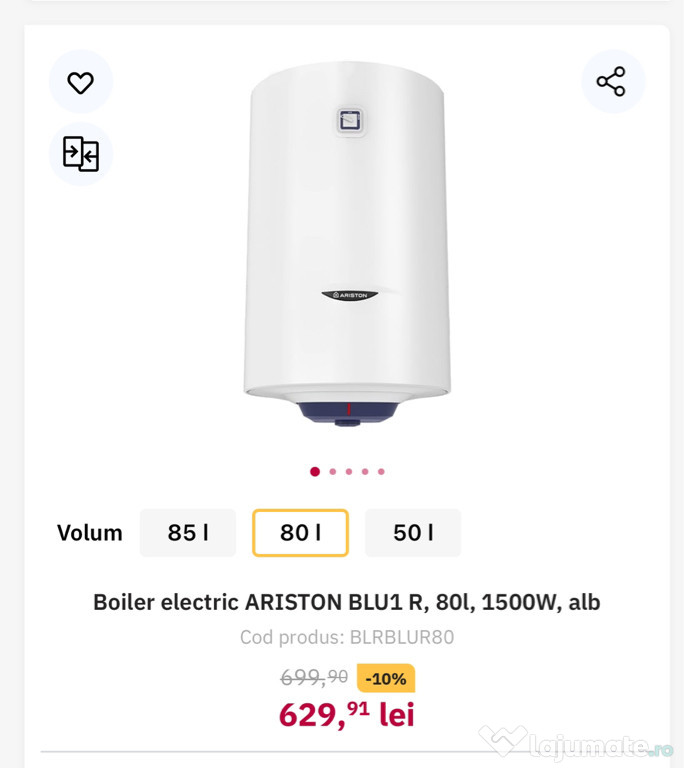 Boiler Ariston 80 l, garanție