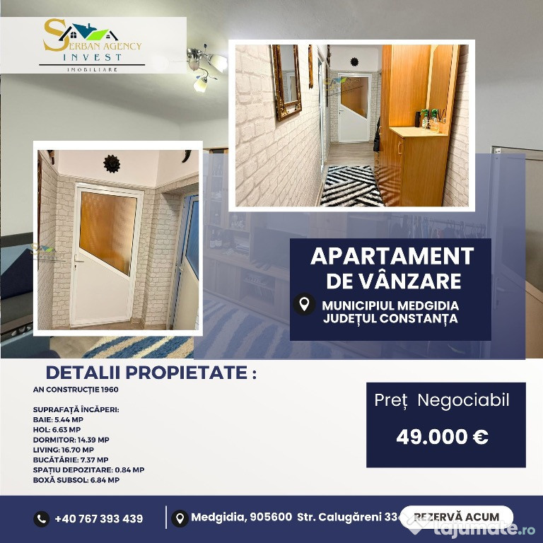 Apartament de vânzare – Parter, Zonă VS-uri, Parc, Medgidia