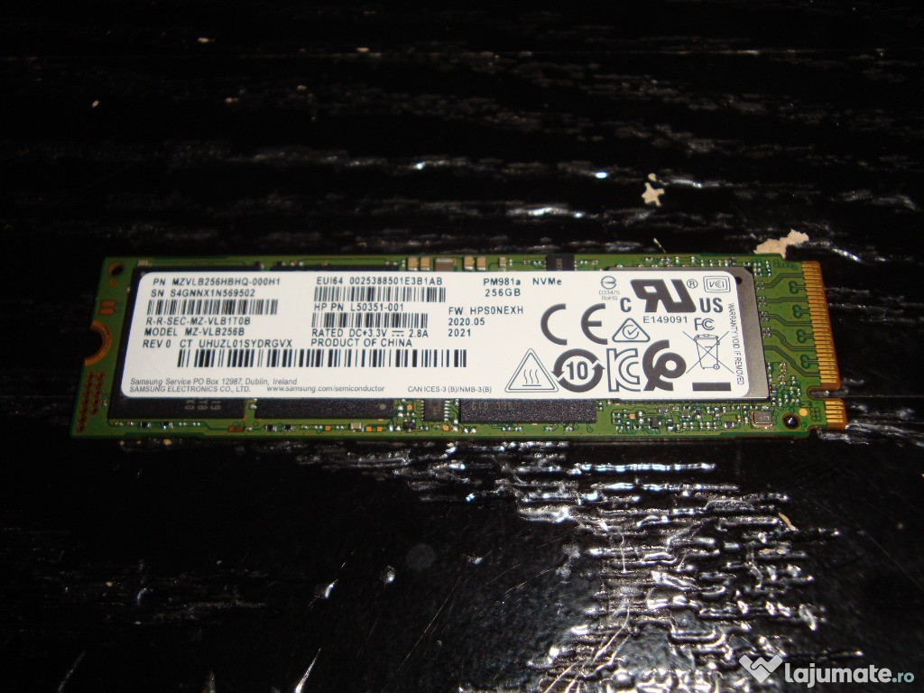 SSD Samsung M2 NVME 256GB PM981a MZVLB256HBHQ-000H1