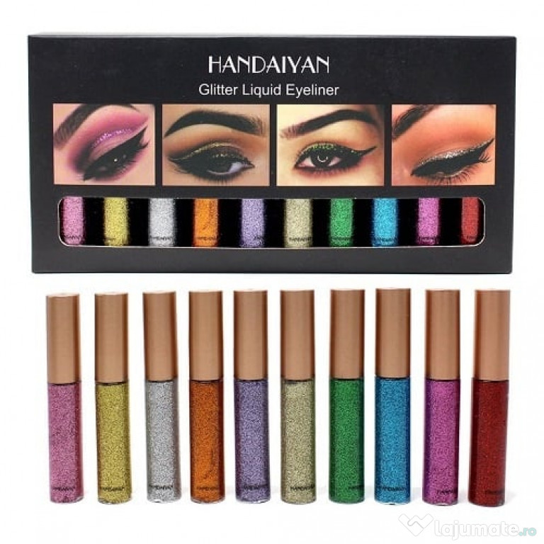 Set 10 Tusuri de Ochi Colorate, Handaiyan, Glitter Eyeliner, 10 x 5 ml