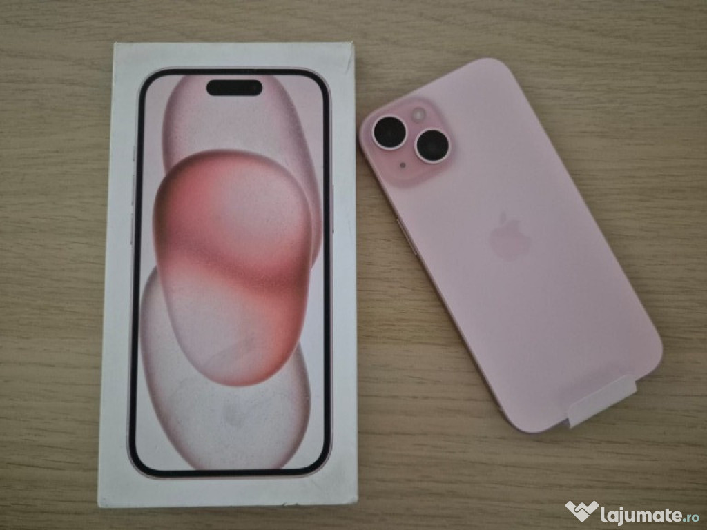 Vând iPhone 15, 128GB, Pink (Model A3090) – nou, impecabil!