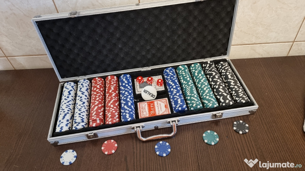 Set joc de POKER cu 500 cipsuri jetoane