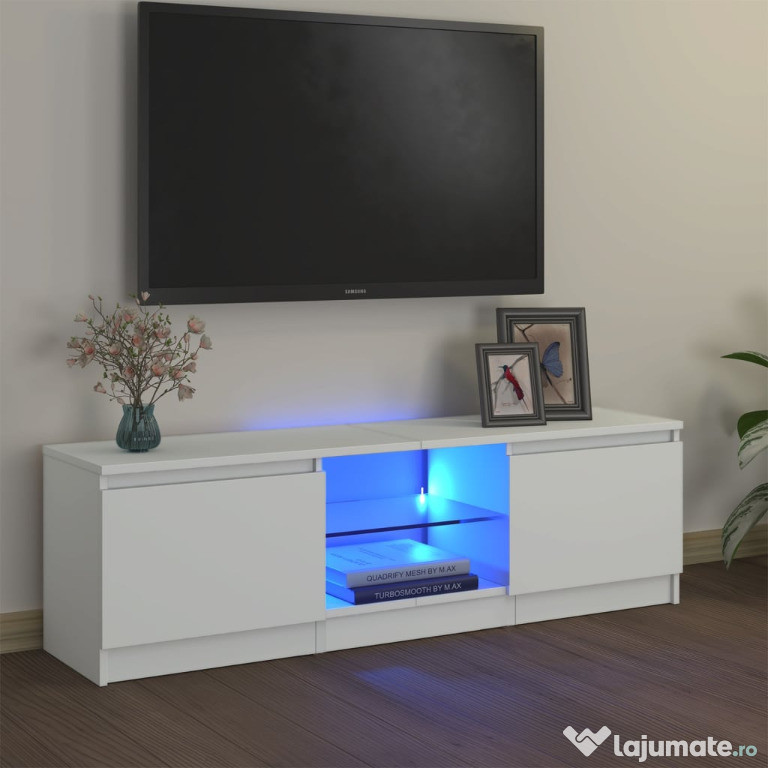 Comodă TV/Suport TV/Masa TV cu lumini LED 120x30x35,5 cm, Alb