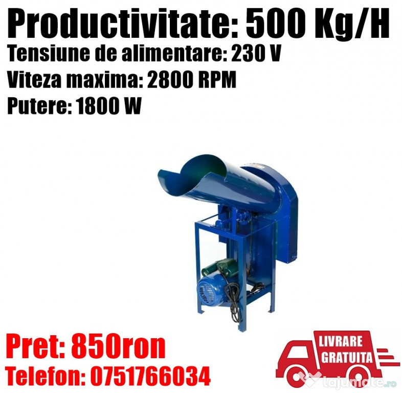 Tocator Electric Moara Tocat Paioase Fan Lucerna 1.8kw 500kg/h + LIVRA