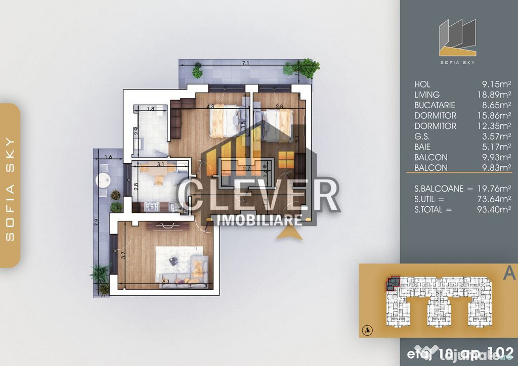 7 Min Metrou Teclu Apartament 3 camere Decomandat Comision 0