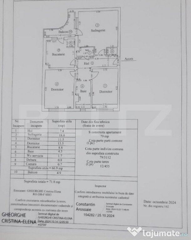 Apartament de vanzare cu 3 camere, 71,8 mp, zona Micro 6