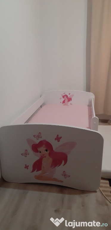 Pat pentru opii Ourbaby alb 160X80 cm cu bariera pentru fete