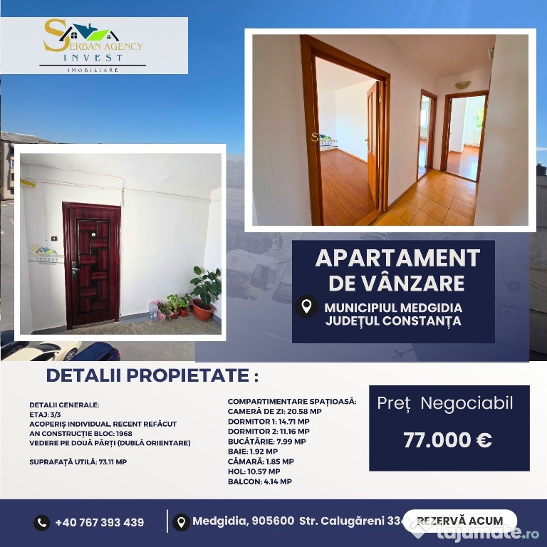 Apartament de Vânzare – 3 Camere Spațioase, Zona Piața Balada