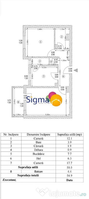 Apartament 2 camere decomandat, Cug, model cu bucataria patrata