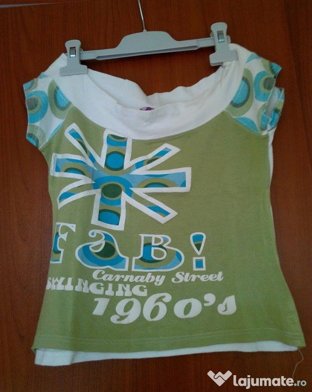Tricou dama alb-verde - M