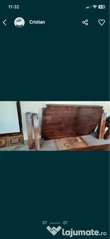 Masă lemn masiv + 6 scaune piele