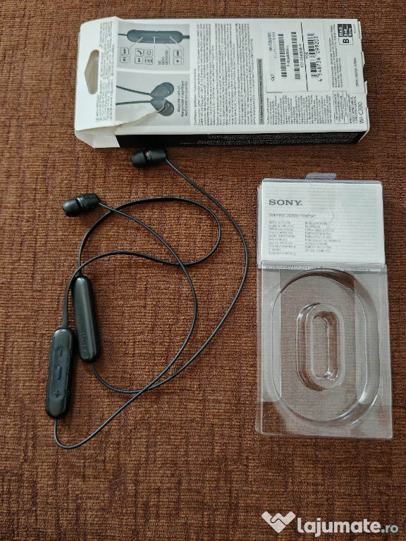 Casti SONY WI-C100B, Bluetooth, In-ear, Microfon, negru