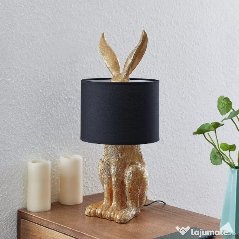 Lampă de masă,iepure, aur, material textil