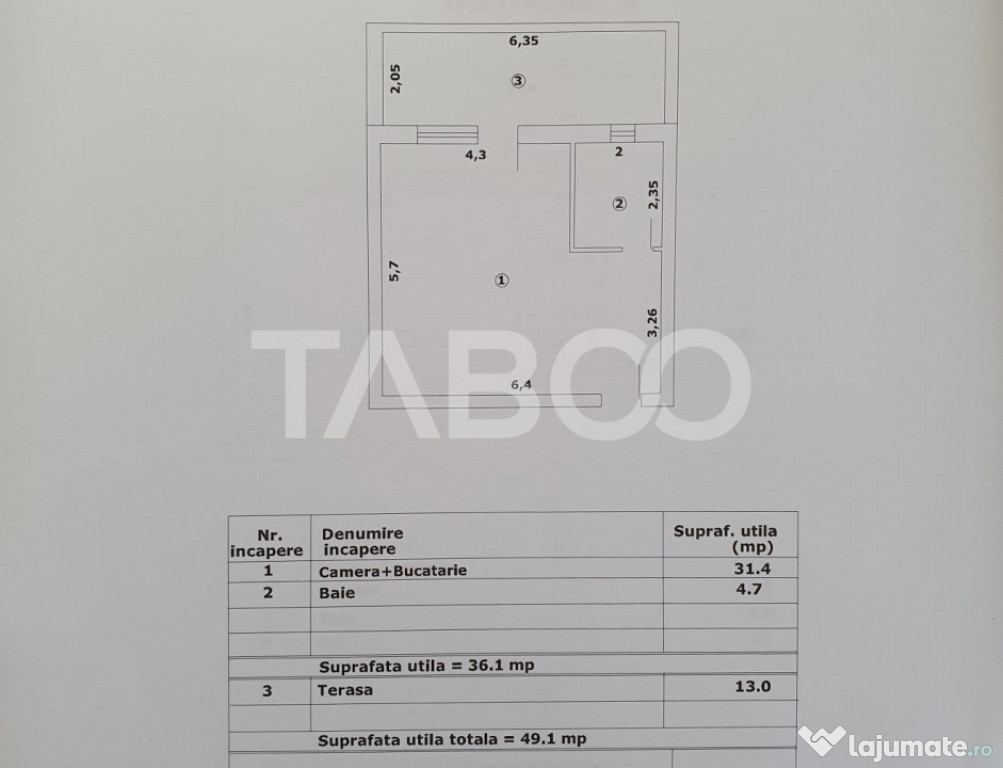 Studio de vanzare 36 mp util + terasa 13 mp finalizata 01 oc