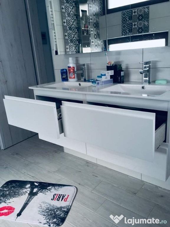 Set mobilier suspendat 120 cm lungime 4 sertare Alb lucios MDF vopsit