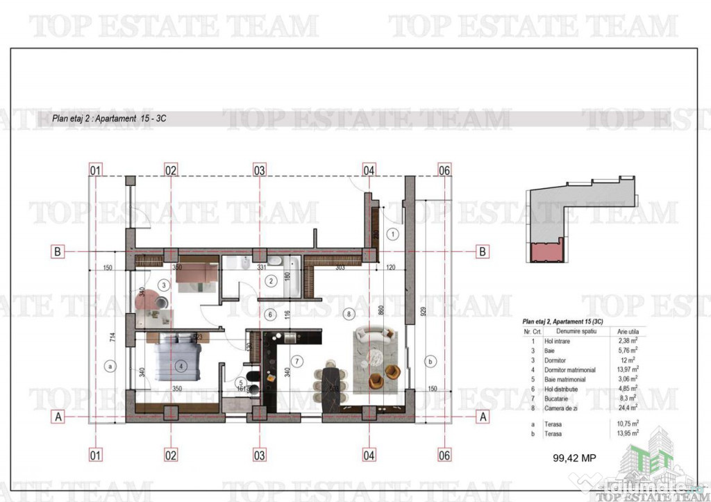Apartament 3 camere bloc nou metrou 1 Decembrie 1918
