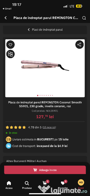 Placă de îndreptat părul REMINGTON Coconut Smooth S5901 (roz)