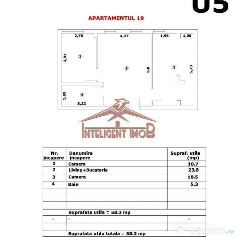 Apartament modern 3 camere de vânzare, 58.3mp utili, zon...