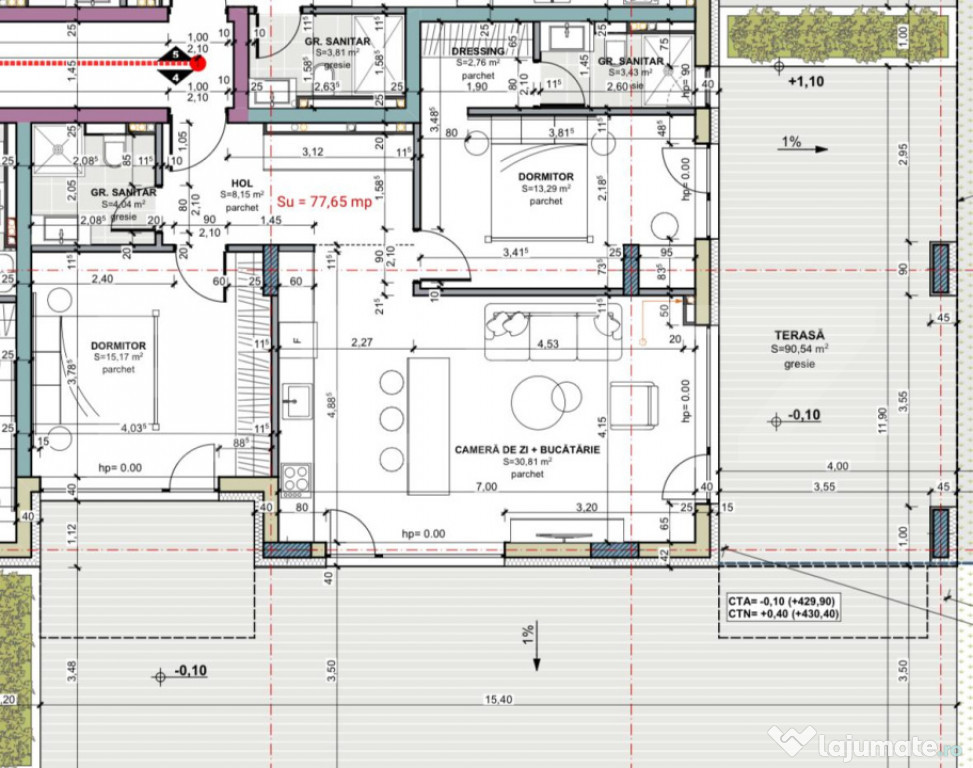 3 camere, terasa 90 mp, comision 0, cartier Terra, zona Iris