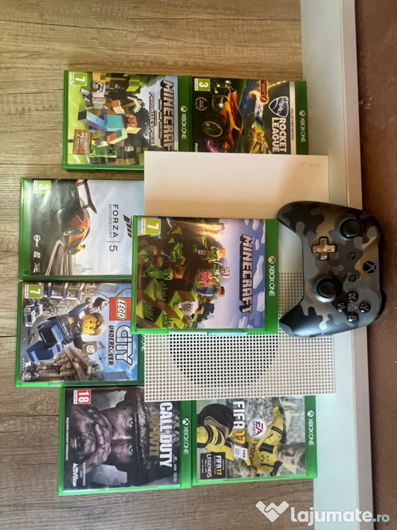 Vând Xbox One S 1TB + 7 jocuri + controller Camo