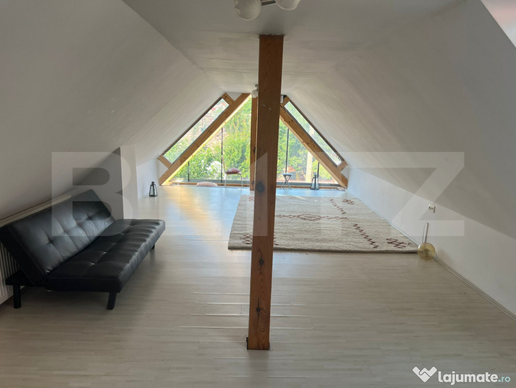 Mansardă de închiriat – 2 camere, 65 mp, ideală pentru