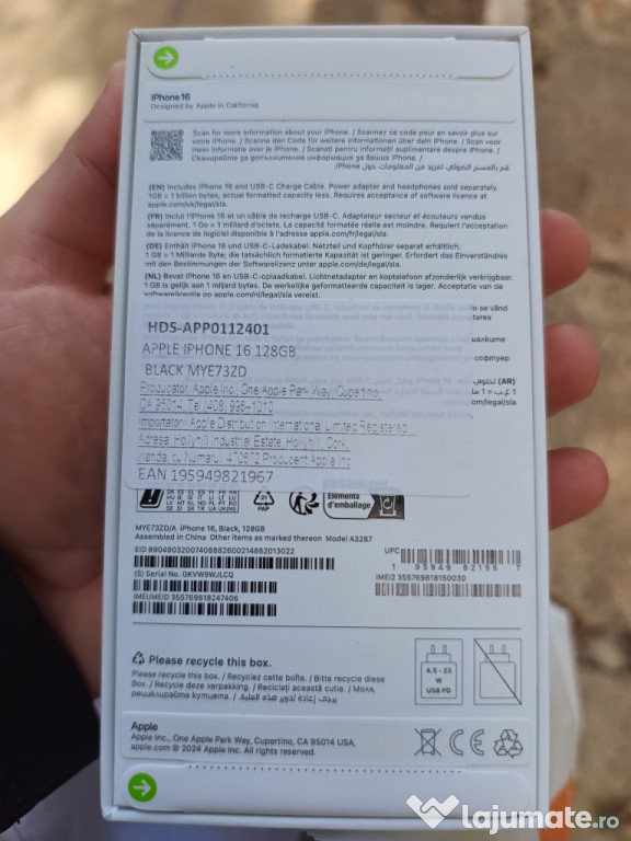 Vând iPhone 16 128 GB sigilat+ husă cadou