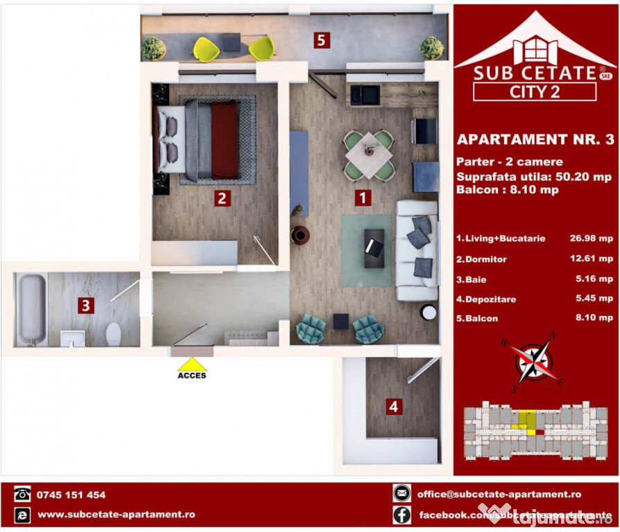 Studio 50 mp + balcon