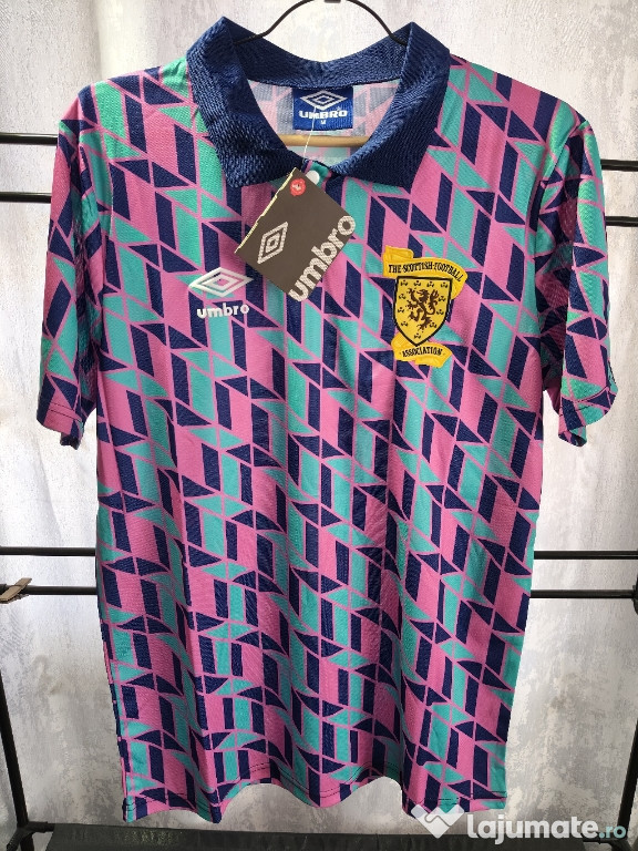 Tricou Retro Scoția Umbro Vintage '90 Design Colorat Roz-Turcoaz NOU M