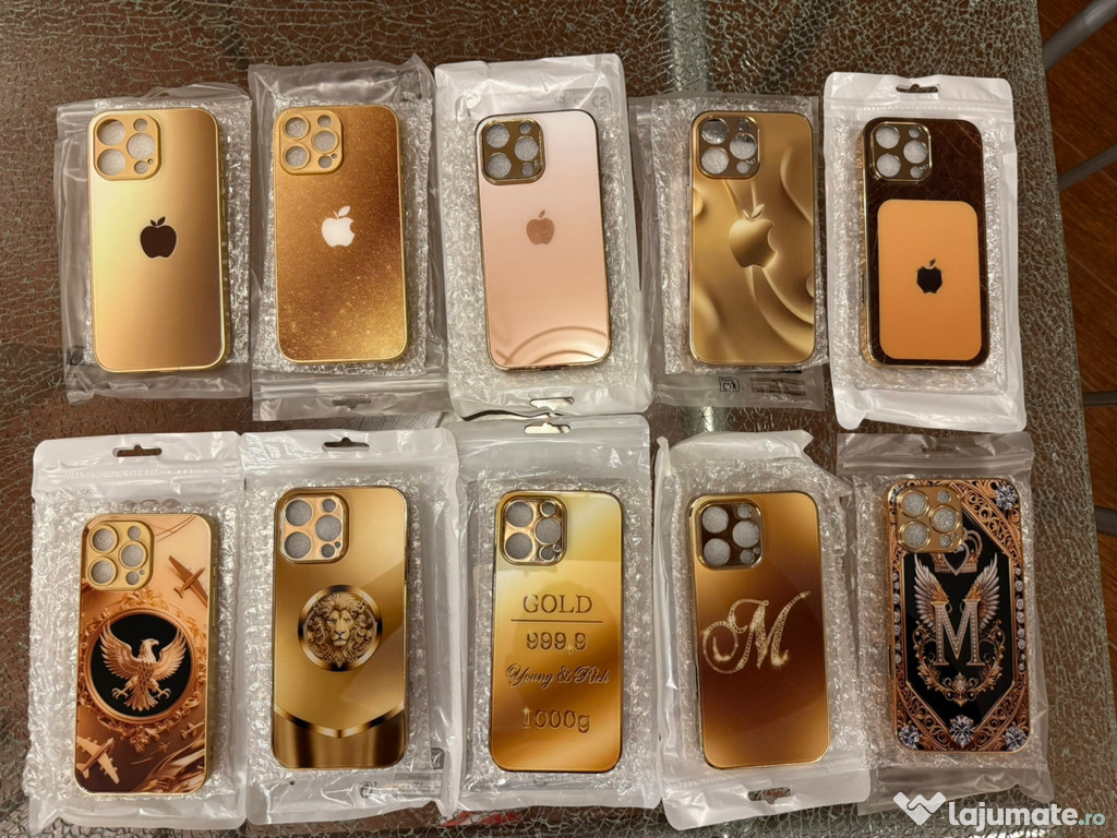 Huse Carcase protectie iPhone 16 Pro Max Gold premium