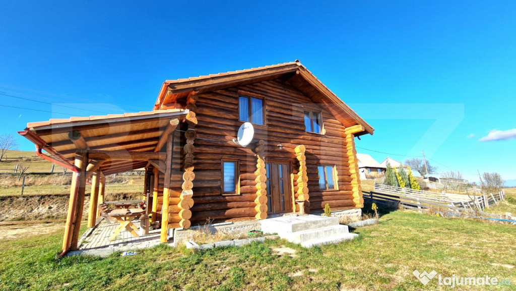 ????️ Cabana din lemn rotund, 140 mp utili, 1000mp teren ?