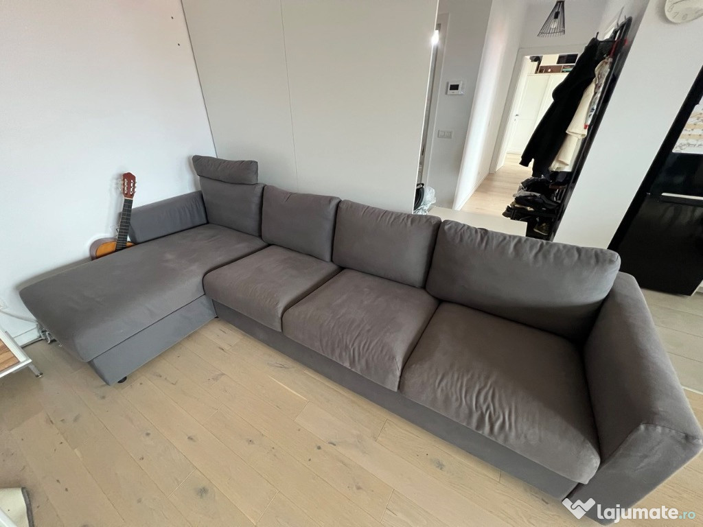 Canapea 4 locuri cu gezlong, Hallarp gri