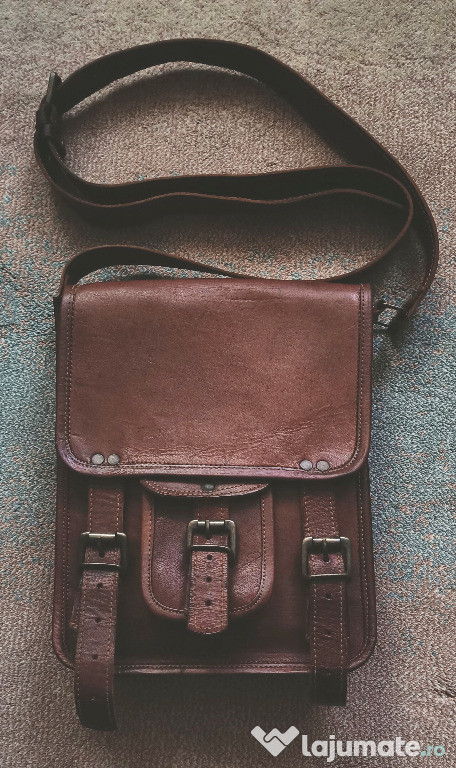 Geanta din piele de vitel noua cu curea umar - manufactura Franta