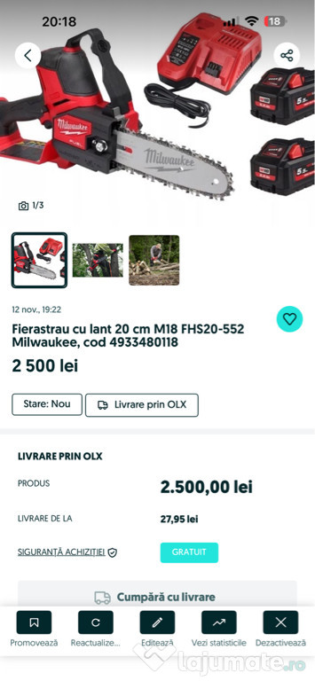 Fierastrau cu lant 20 cm M18 FHS20-552 cod 4933480118