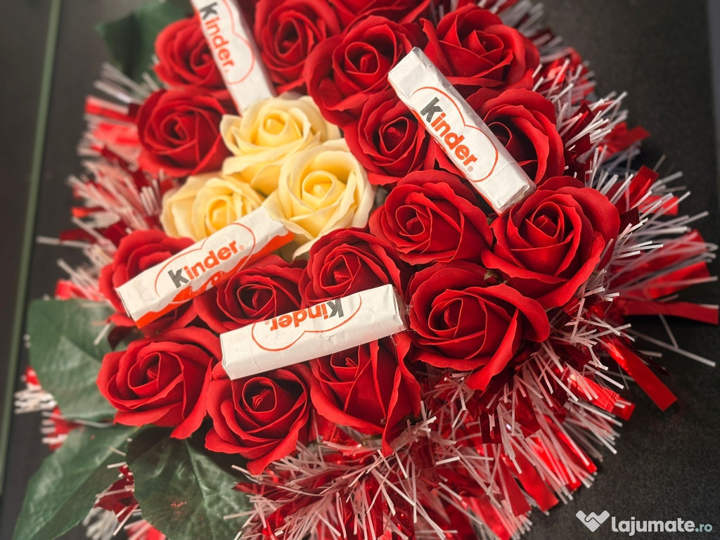 Buchet cu trandafiri si Ciocolată Kinder
