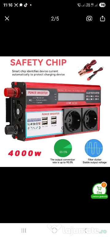 Invertor solar 12V 4000W ,USB, 220v Prize acumulator panou fotovoltaic