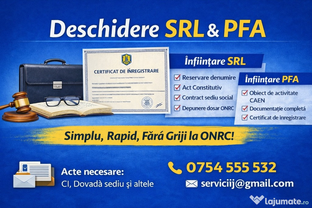 Înființare SRL , Înființare PFA – procedură simplă, rapidă și sigură