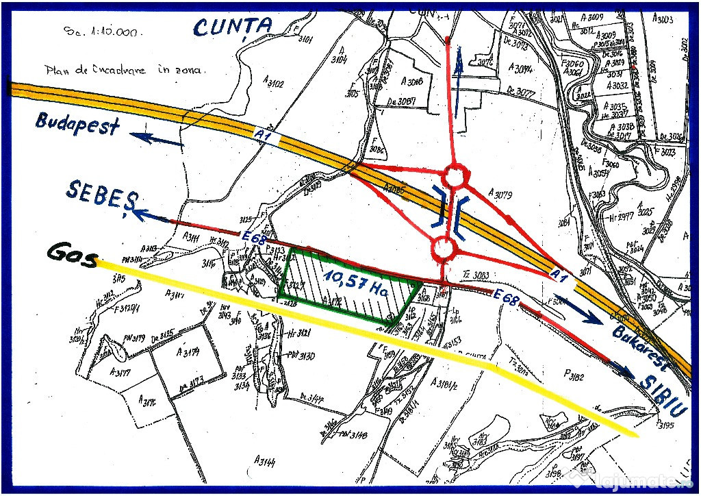 Teren cu construct 10,5 ha langa nodul autostrazii a1, Cunta