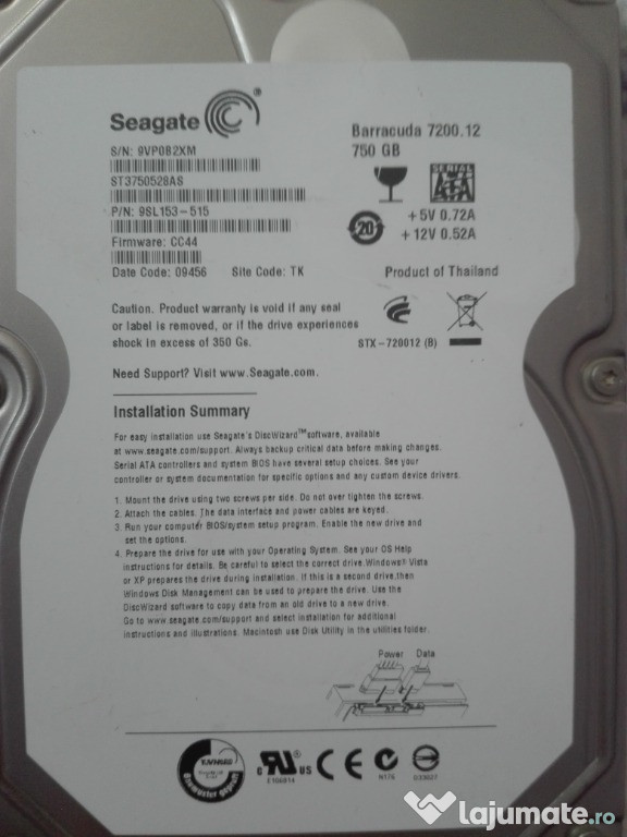 Hdd seagate barracuda 7200/750 gb