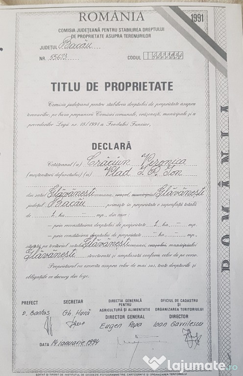 Proprietar 1 ha padure Glavanesti Bacau
