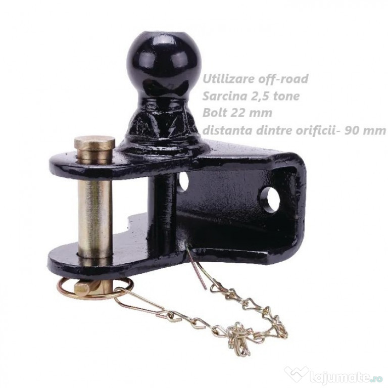 Cupla / carlig dubla cap sferic 50 mm si bolt