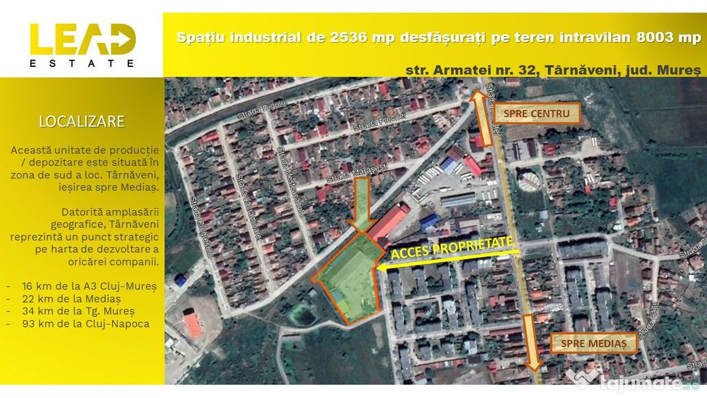 Spațiu industrial 2574 mp pe teren 8000 mp Târnăveni, ...