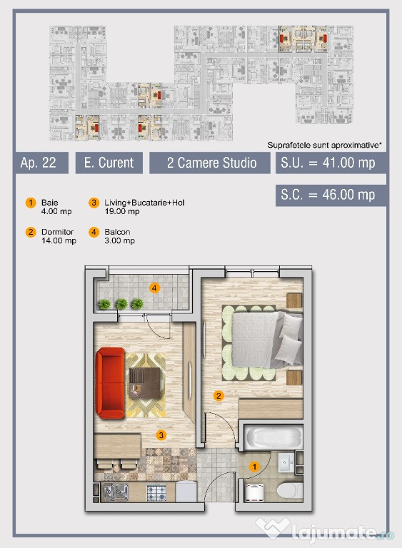 Apartament modern si spatios cu 2 camere
