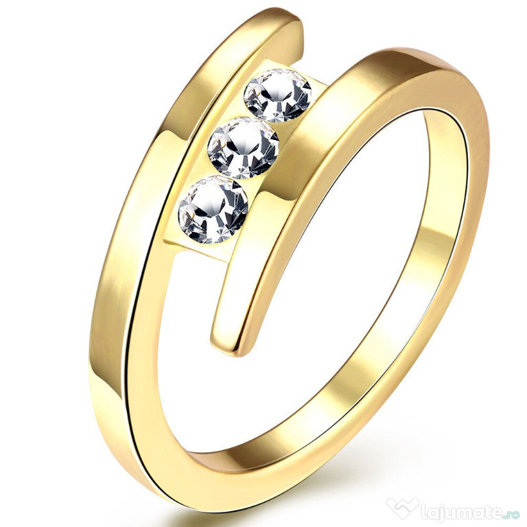 GR3, inel placat aur 14k, model logodna, zirconii albe