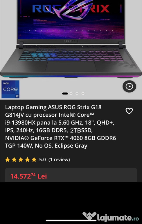 Laptop gaming Asus ROG Strix G18 G814JV, 18".