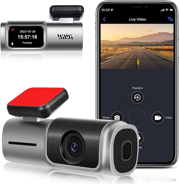 Camera de bord auto smart WiFi, 2.5K UHD, Aplicatie EMove, Ecran IPS