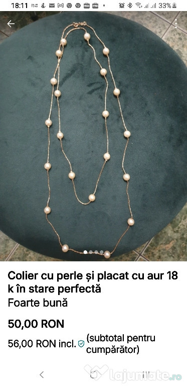 Coller cu perle suflat cu aur de 18 K