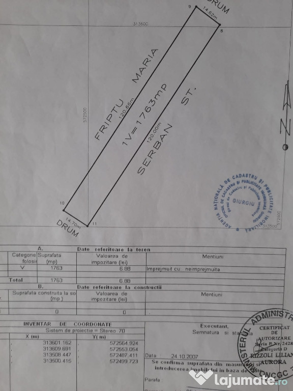 Proprietar teren Mihailesti 1763mp