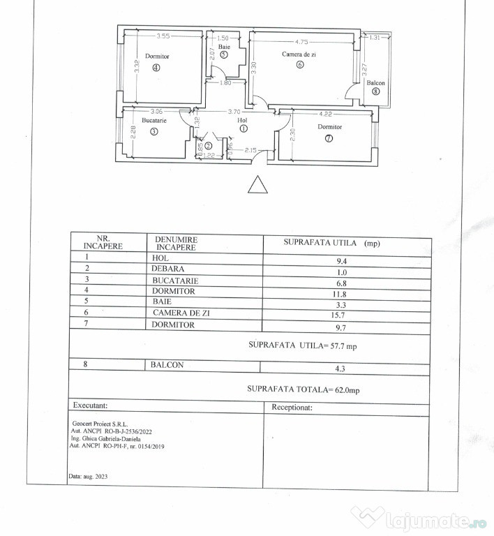 Ctin Brezeanu 3 camere decomandat etaj 3