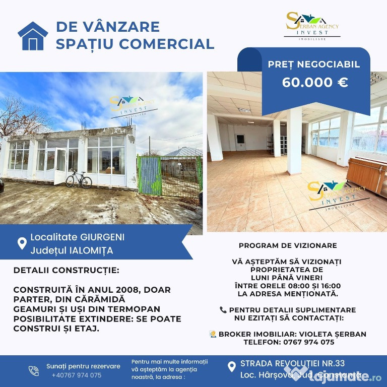 Spațiu comercial și de producție de vânzare – Giurgeni, jud. Ialomița
